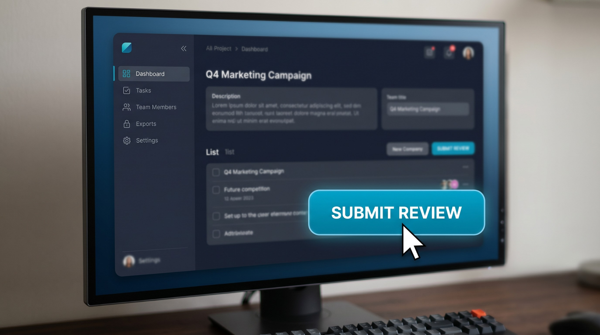 Sleek software interface with a clean, highlighted cursor resting on a prominent button