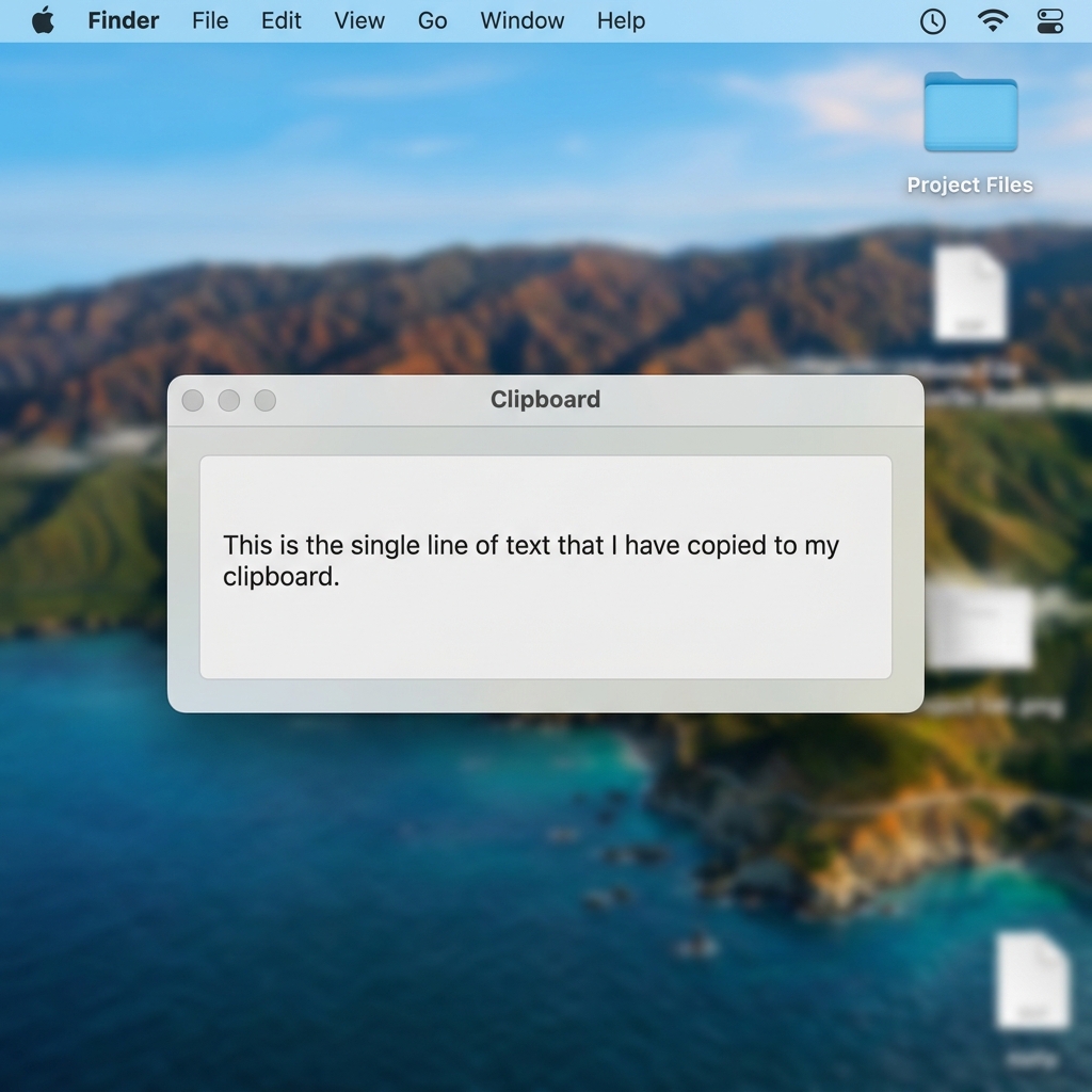Mockup showing the basic native macOS Finder Show Clipboard window with a single line of text.