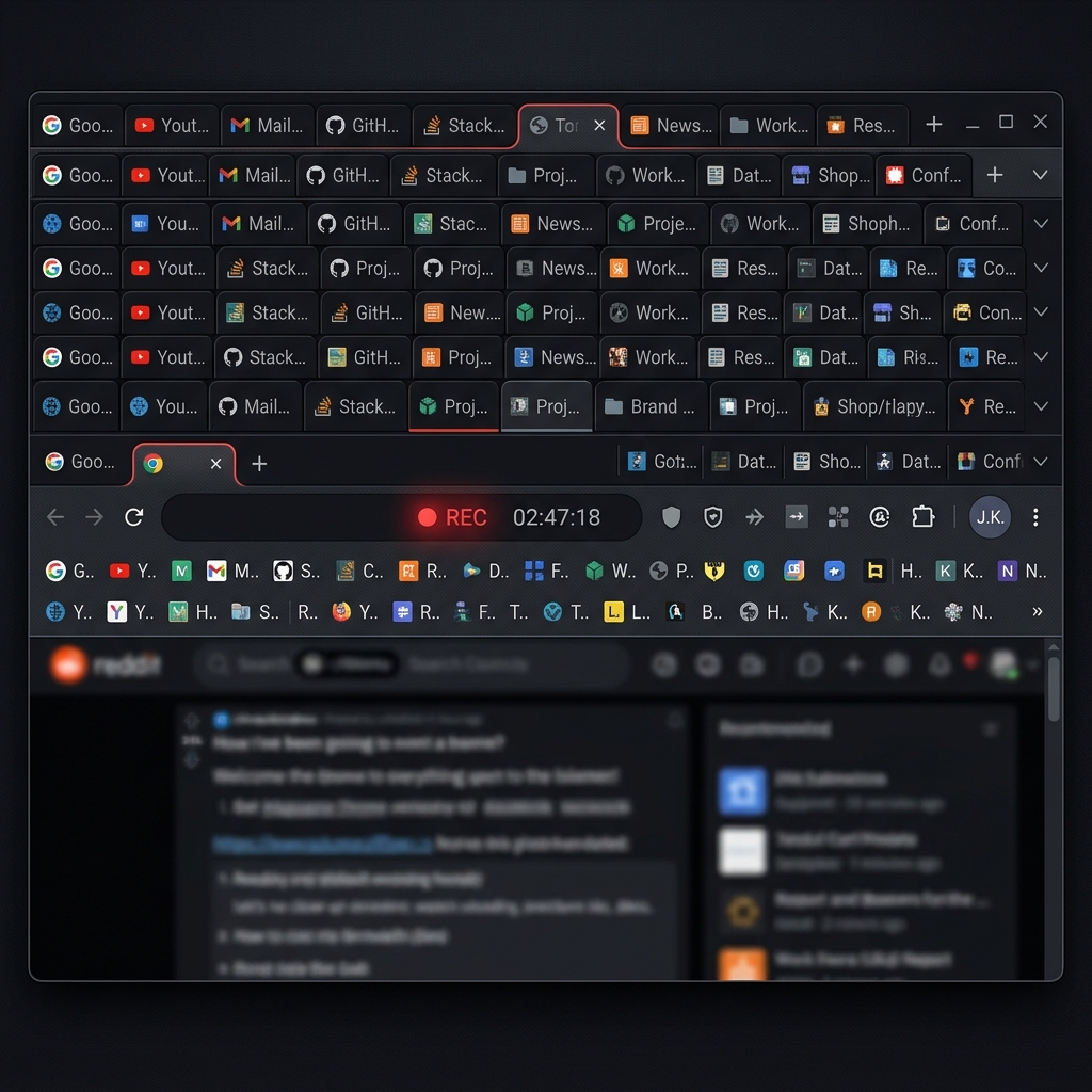 A graphic highlighting the visual chaos and distraction of browser clutter during a presentation