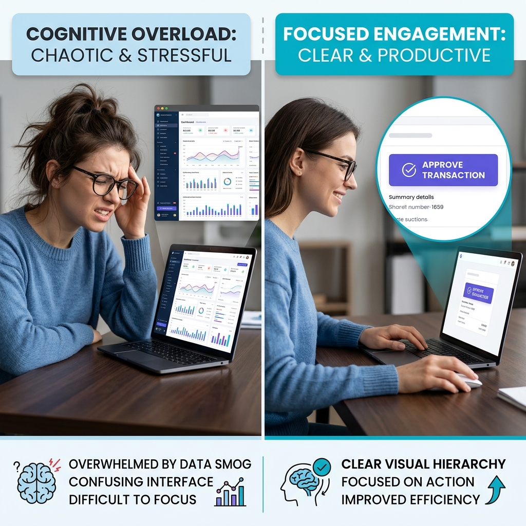 A side-by-side comparison between cognitive overload and focused zooming