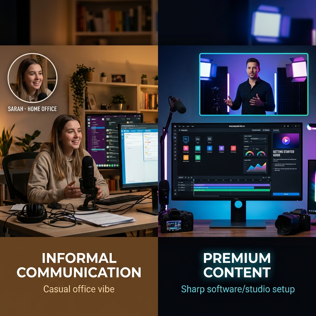 A contrast between casual webcam communication and professional software tutorials