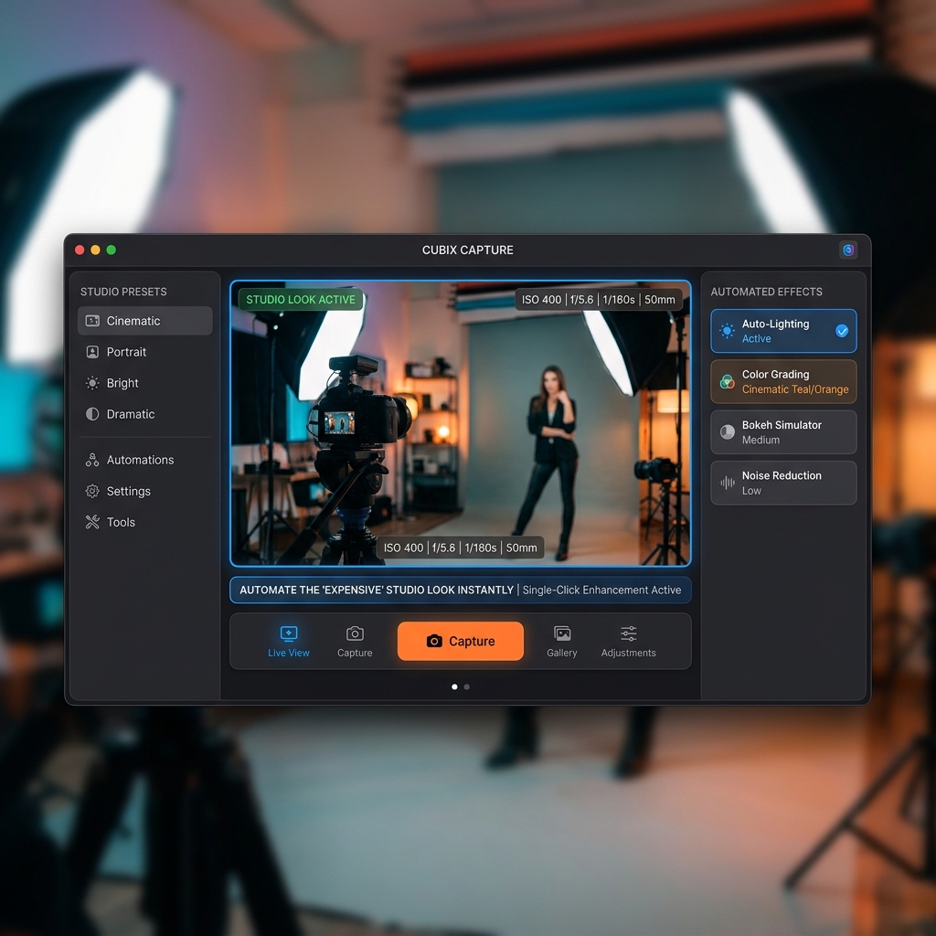 A premium studio screenshot of Cubix Capture automating the high-end video look