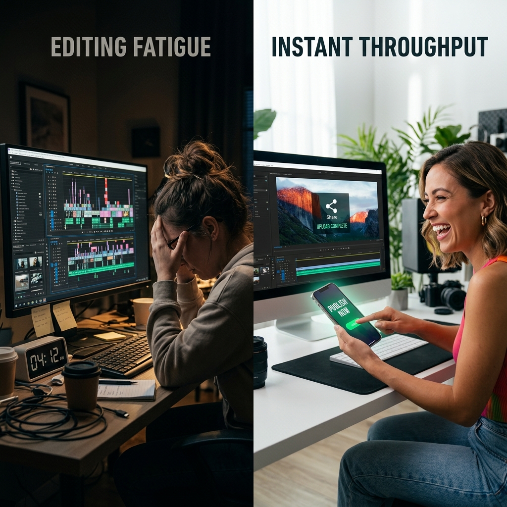 A contrast between complex editing fatigue and a simple recording workflow