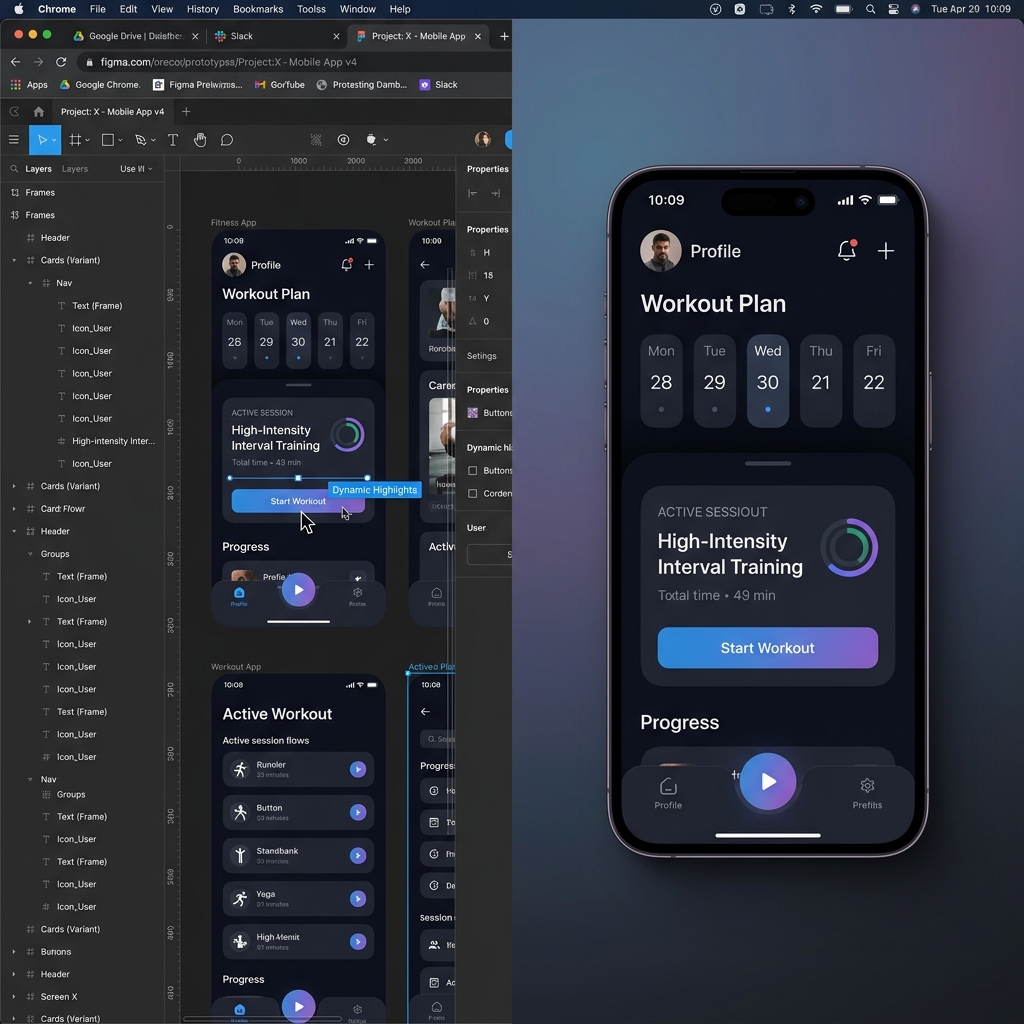 A split-screen comparison showing a raw Figma recording vs a cinematic, branded UI video