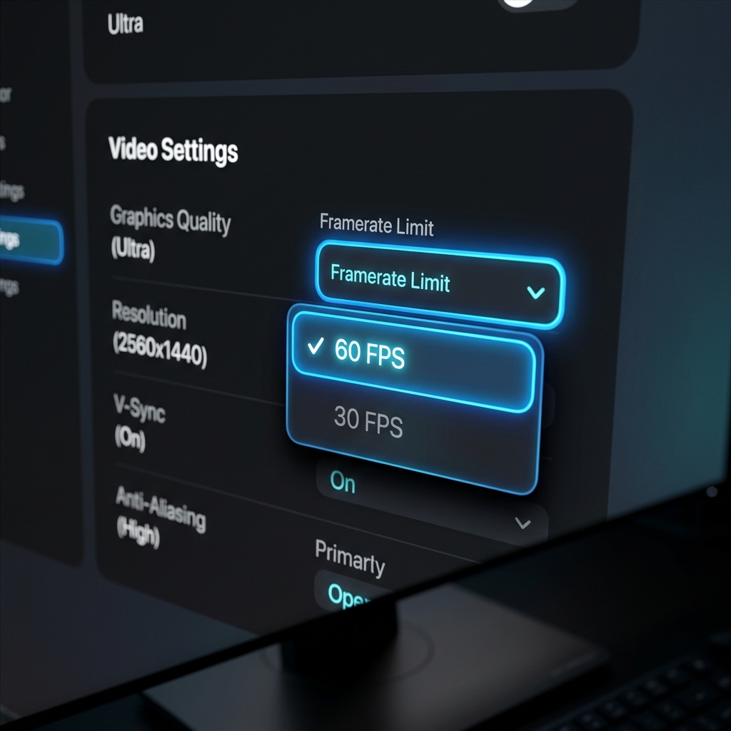 A close-up of a software settings menu choosing between 30fps and 60fps
