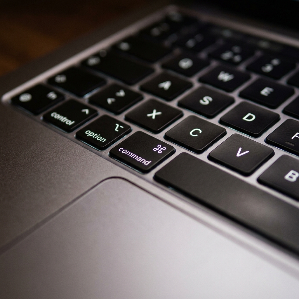 Mac keyboard focusing on Command, C, and V keys.