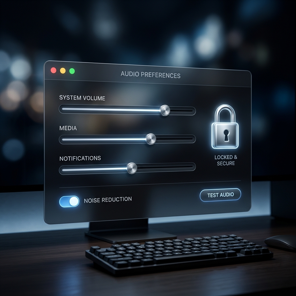 macOS audio routing with a security padlock.