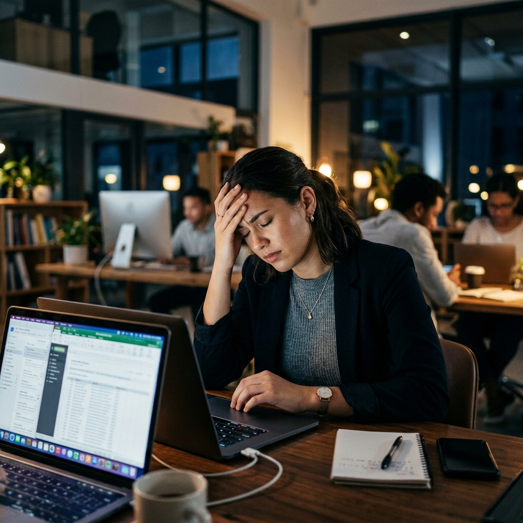 User looking stressed or face-palming in front of their laptop.
