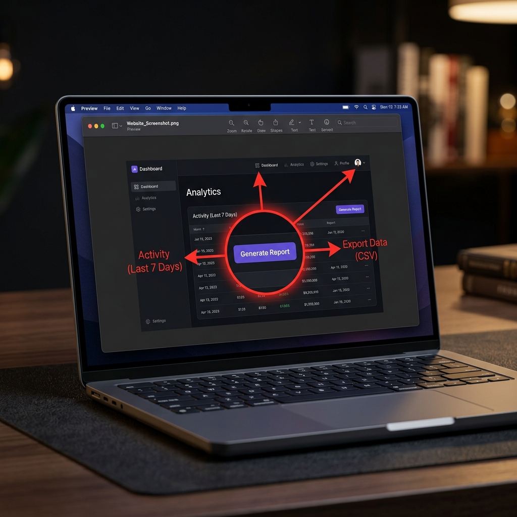 macOS Preview application display with annotation marks, arrows, and magnifying circles.