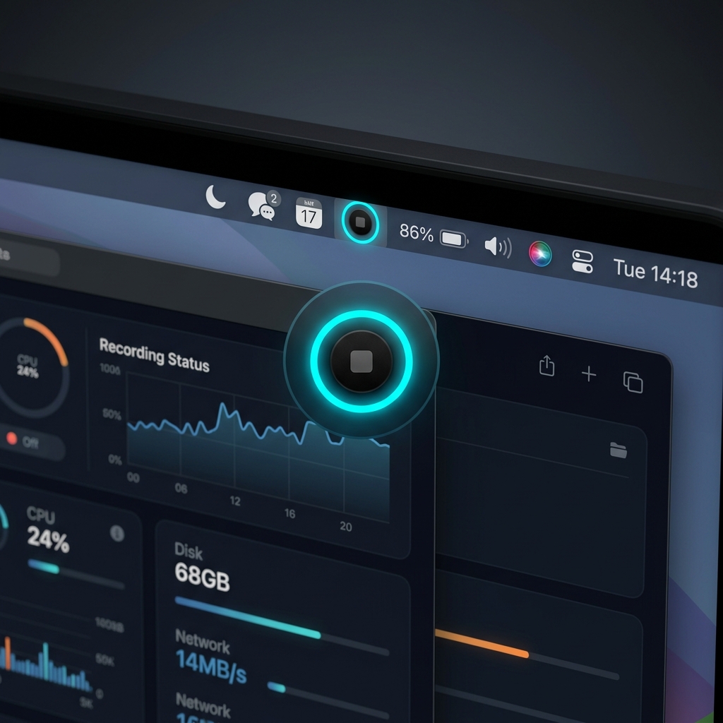 A close-up of the Mac menu bar highlighting the Stop Recording icon.