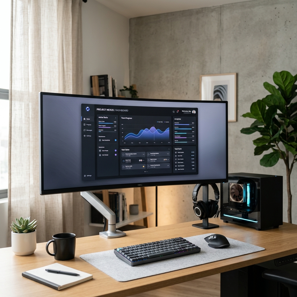 A desk setup with a Windows PC and a MacBook side by side, representing installing OBS Studio across platforms.