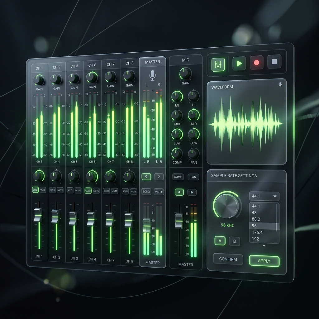 OBS audio mixer with decibel meters and track routing controls.