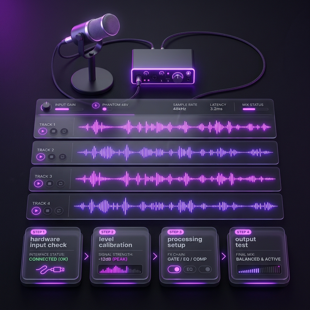 OBS audio track mapping and diagnostic indicators.