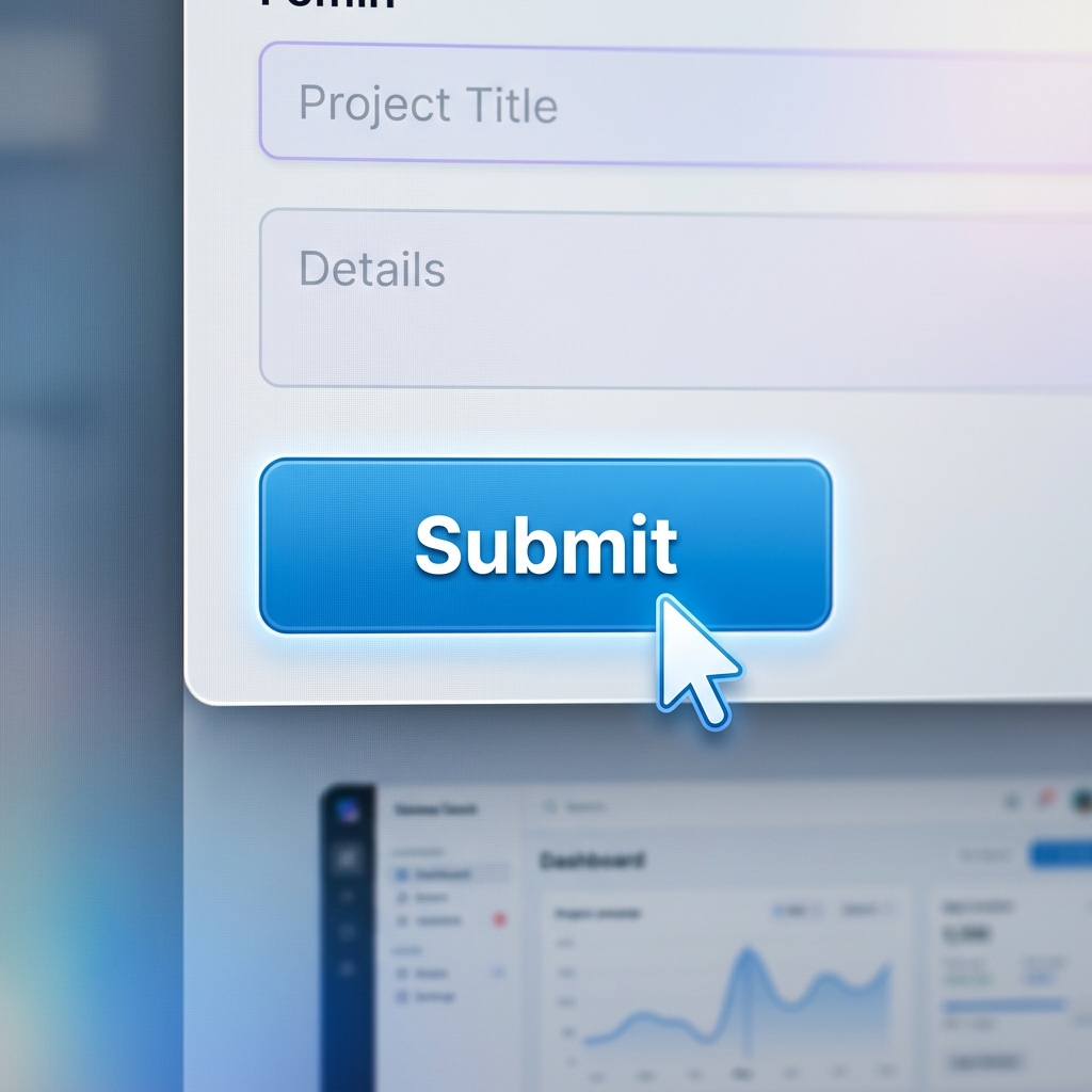 Close-up of a software interface with a smooth mouse cursor pointing at a 'Submit' button