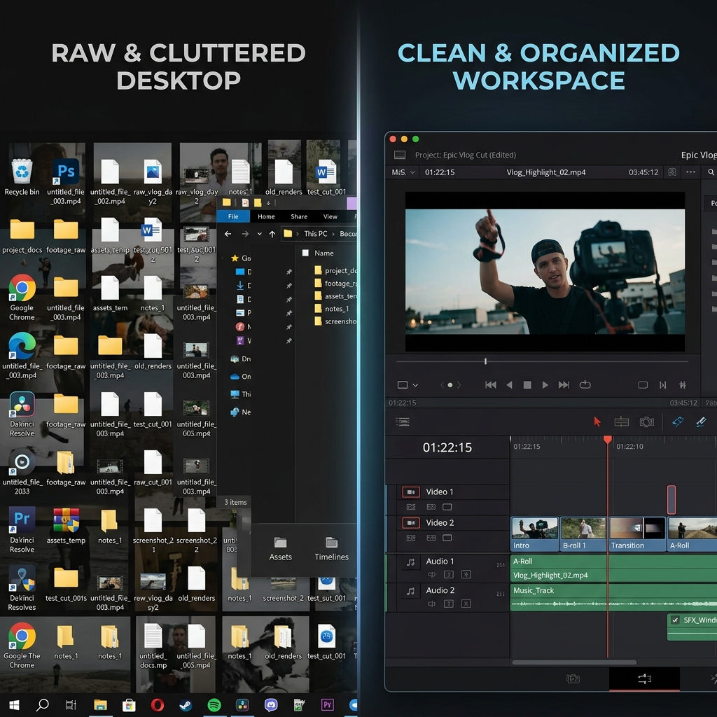 Side-by-side comparison of a raw unedited screen recording against an edited, zoomed version of the same footage.