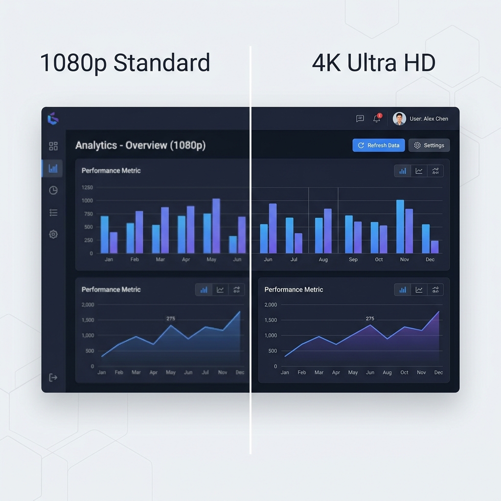 A side-by-side visual comparison between 1080p and 4K resolution