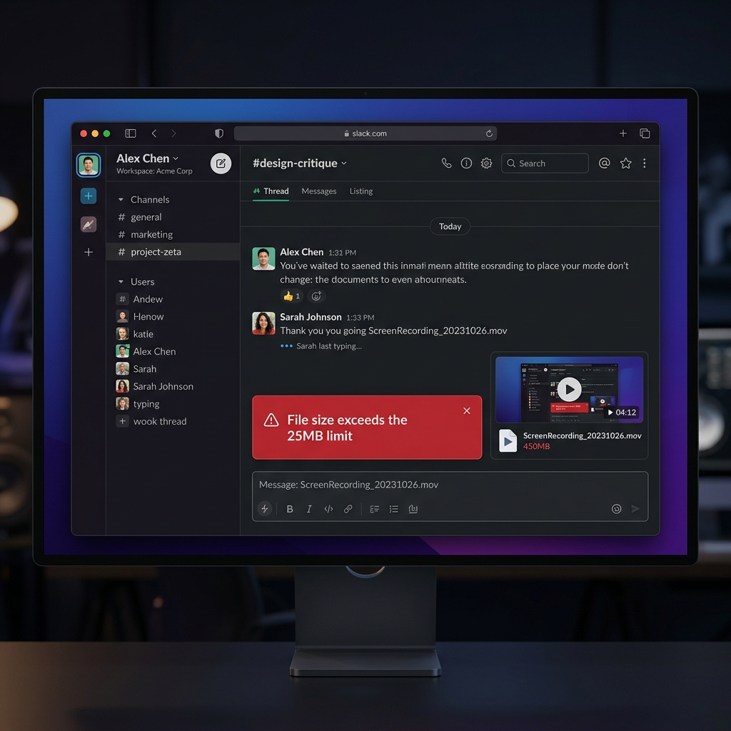 A warning about large screen recording file sizes on a smaller SSD.