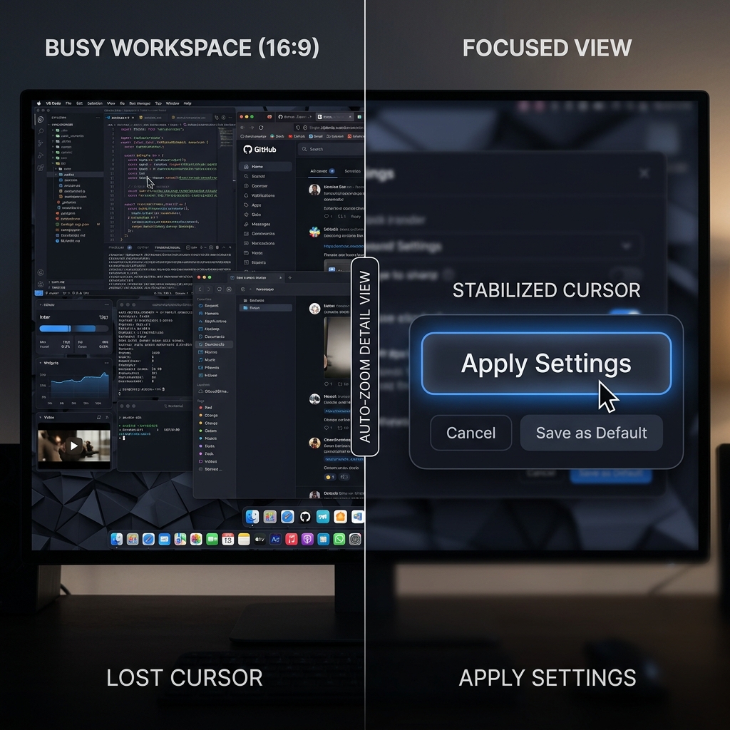 Split screen showing confusing zoomed-out capture vs clean auto-zoomed crop.