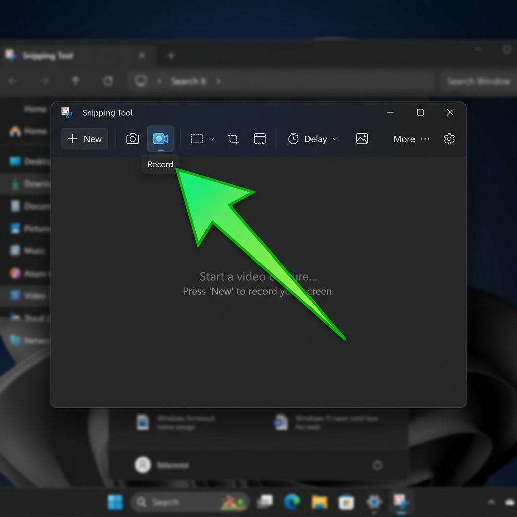 A screenshot of the Windows 11 Snipping Tool interface highlighting the new Video Camera icon