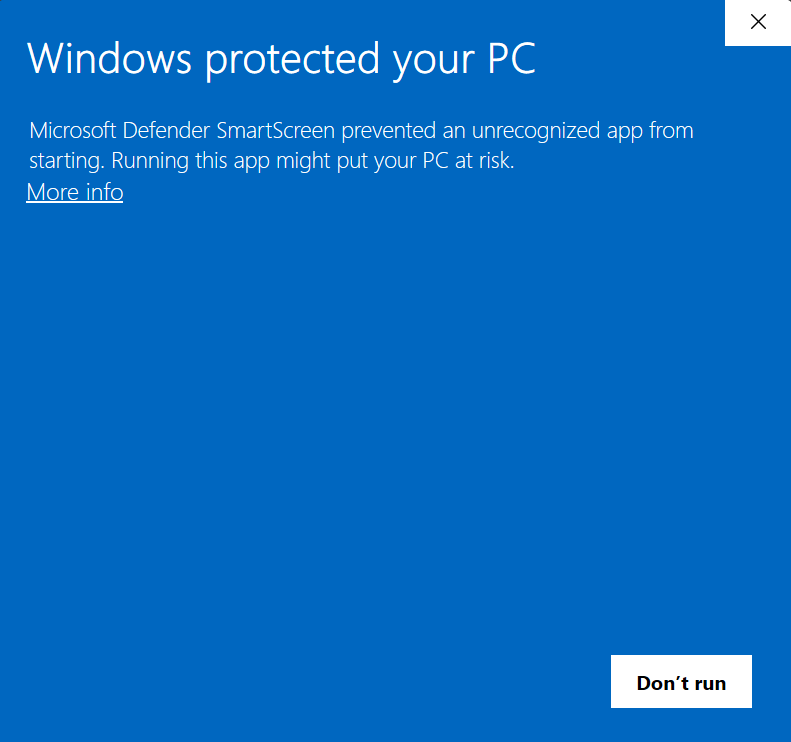 Windows SmartScreen Warning