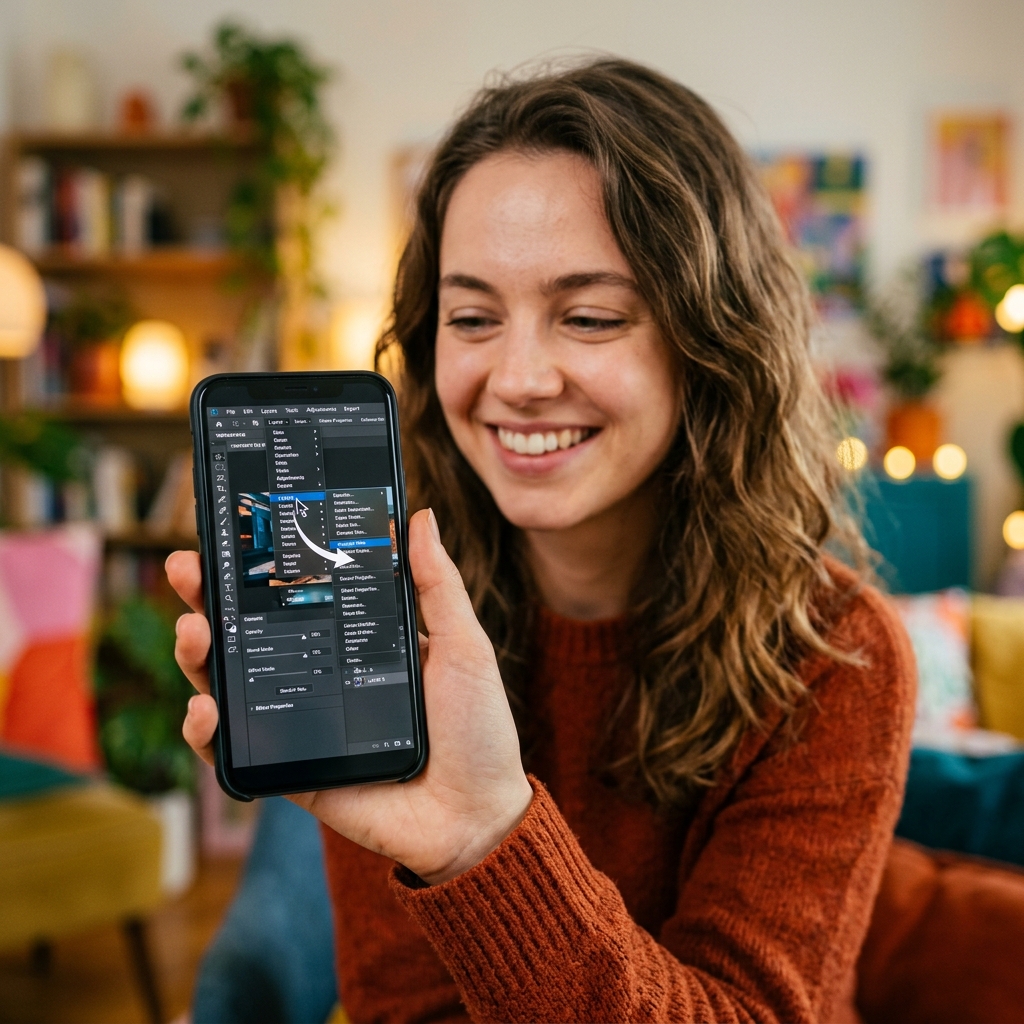 A viewer holding a smartphone showcasing a perfectly zoomed software tutorial video.