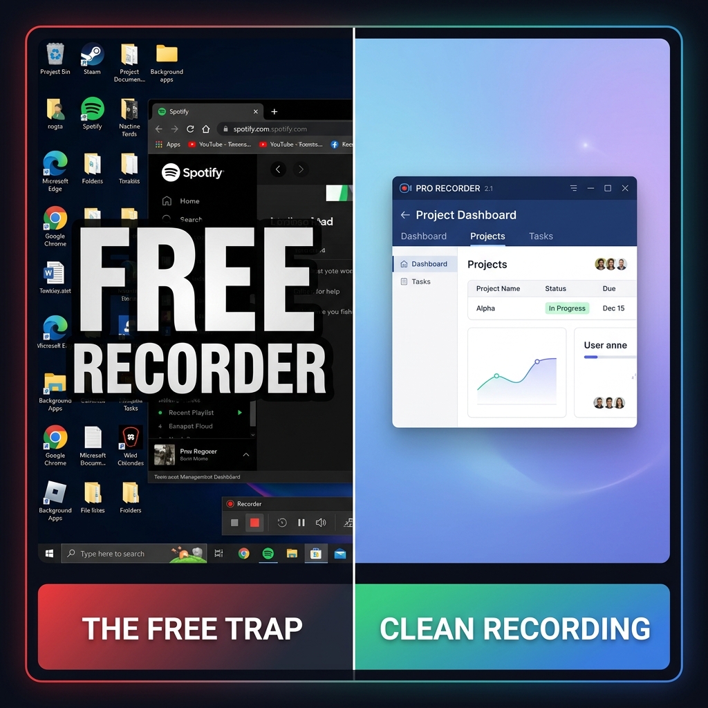 A split-screen comparison between a watermarked recording and a clean recording